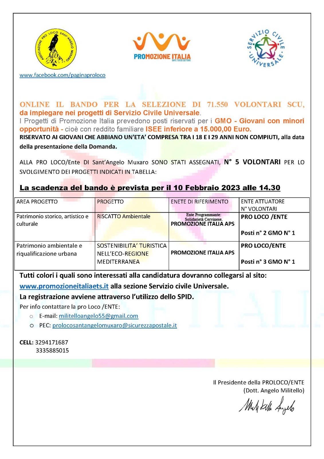 PROLOCO DI SANT'ANGELO MUXARO - BANDO SERVIZIO CIVILE